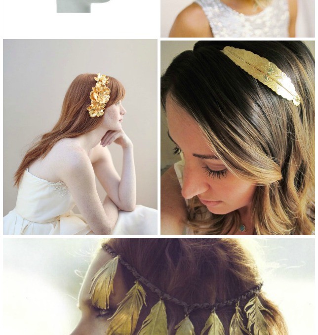 corona headband crown diadema oro plumas fether flores flower laurel