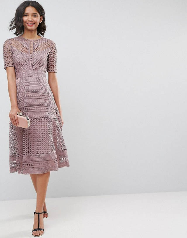 asos design premium occasion lace midi dress ASOS DESIGN lace pencil midi dress with lace trim in rose